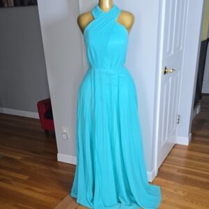 Turquoise Halter-Style Maxi Dress
